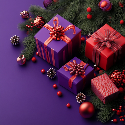 圣诞玩具紫色背景