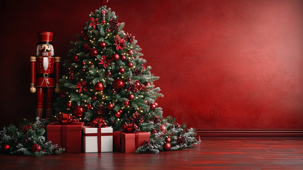 圣诞树红装饰灯光