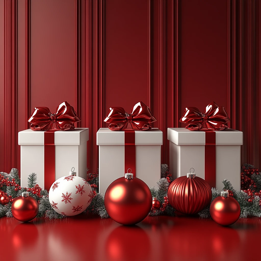 红背景圣诞礼物场景