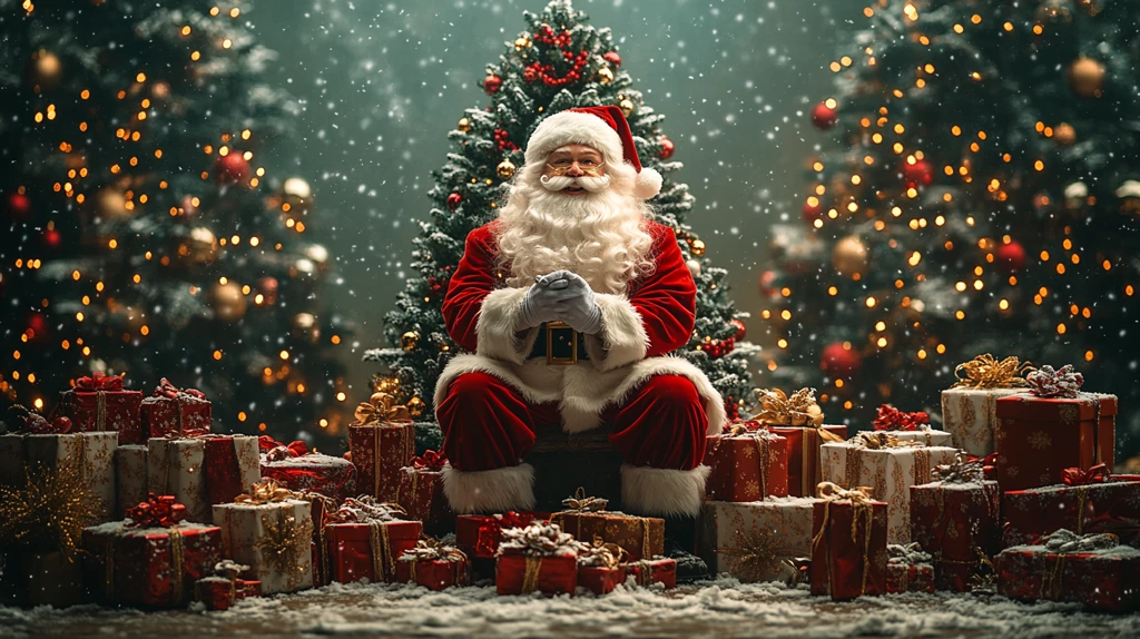 圣诞树礼物与圣诞老人