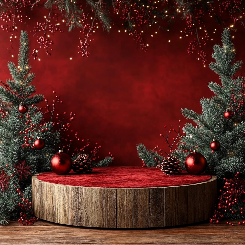 红色平台木质展台