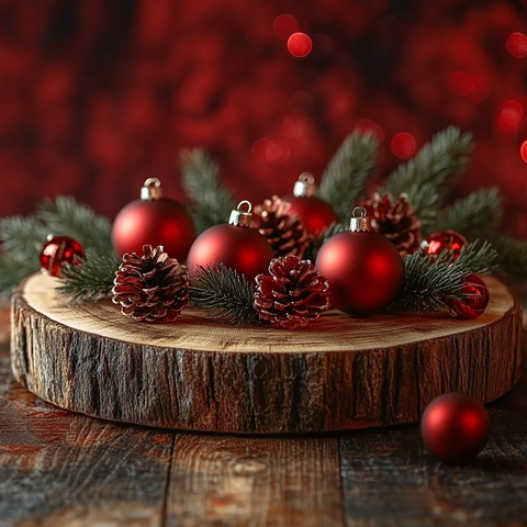 红色平台木质展台