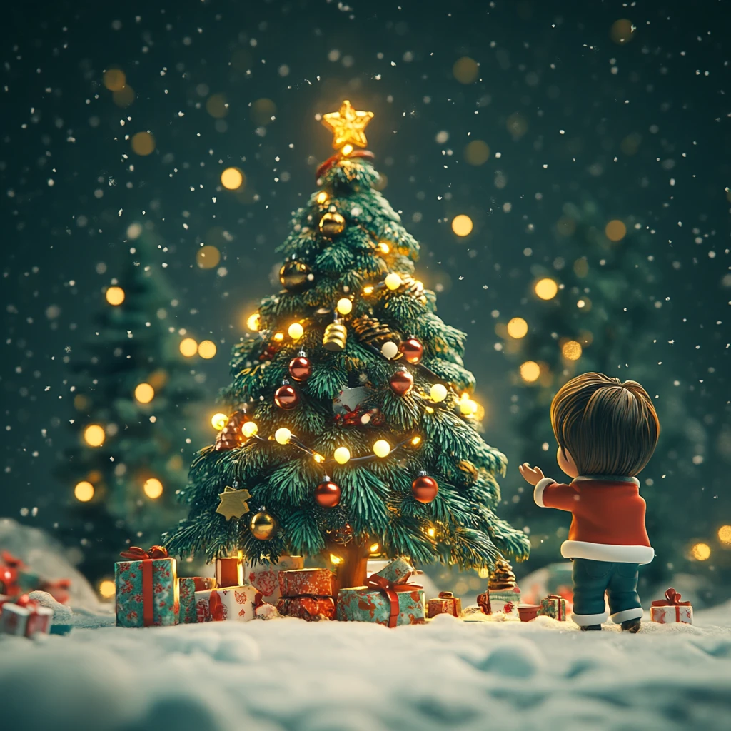 雪地里的圣诞树玩具