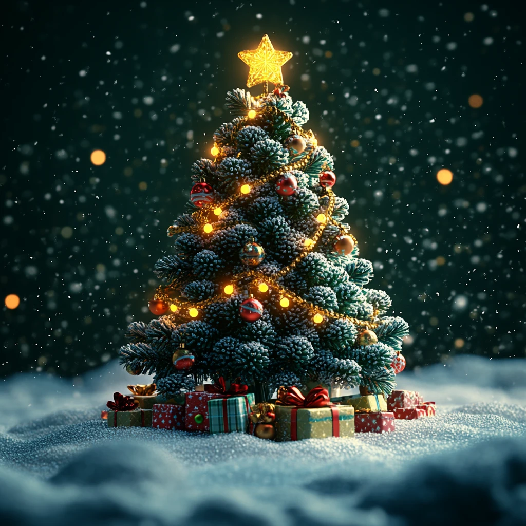 雪地里的圣诞树玩具