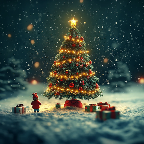 雪地里的圣诞树玩具