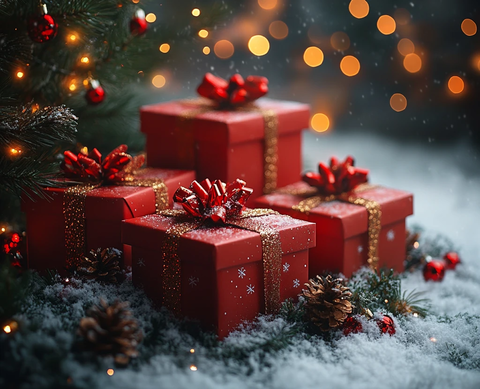 白色桌子红色礼盒圣诞树