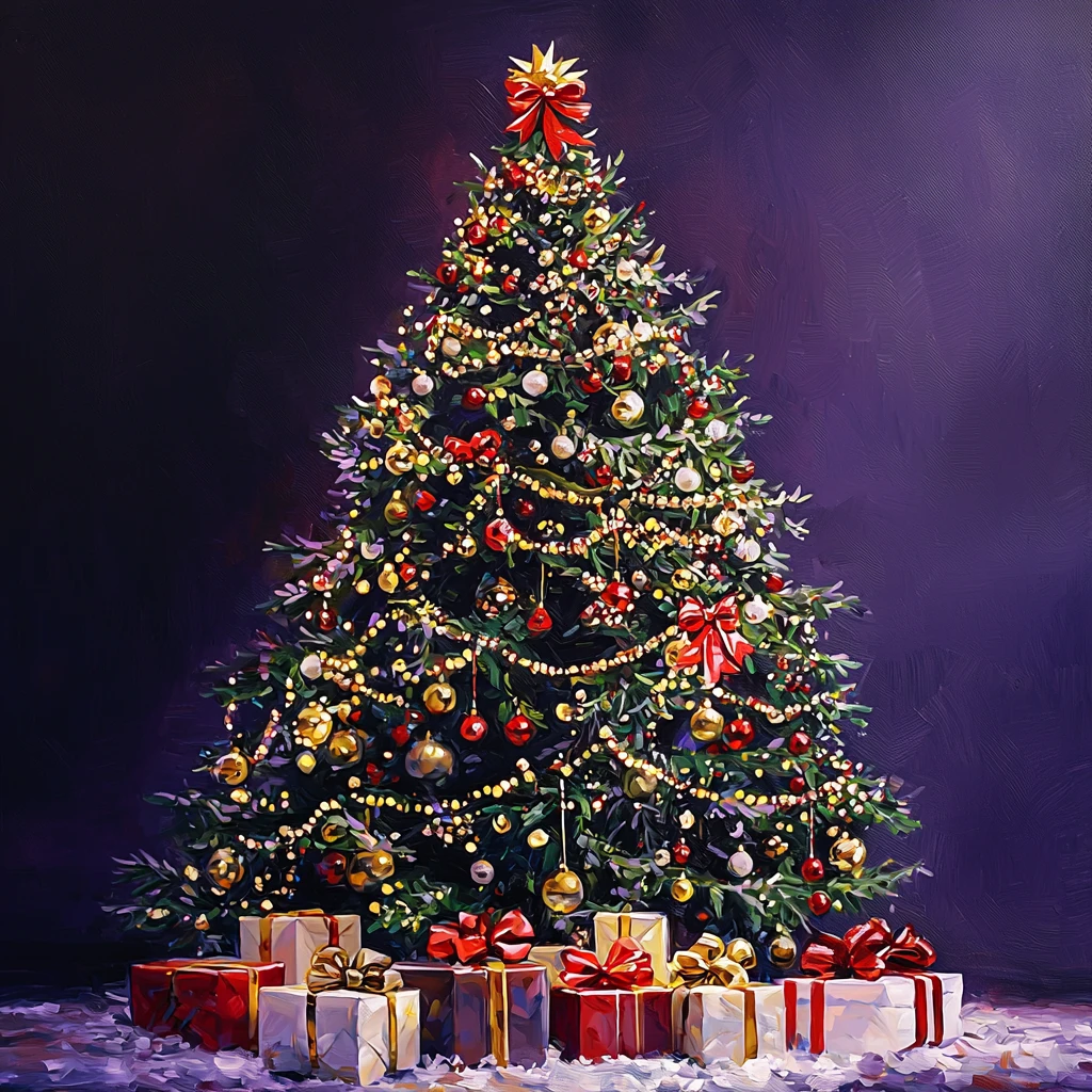 金色白球红带紫底树