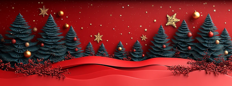 圣诞红绿剪纸树金球