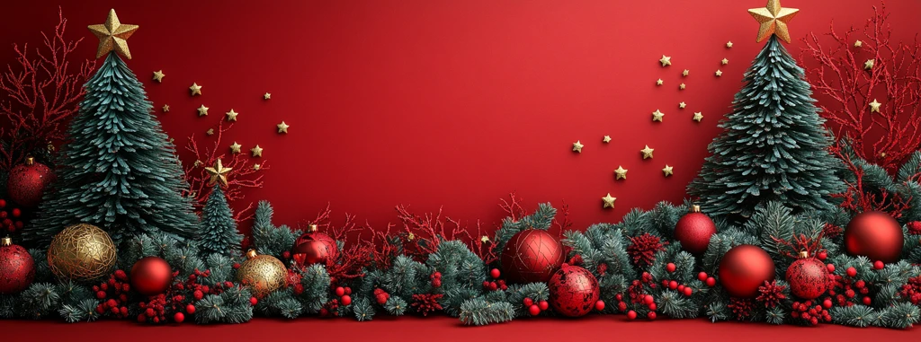 圣诞红绿剪纸树金球