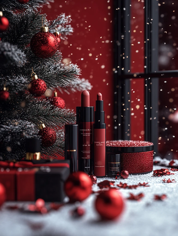 化妆品圣诞红背景