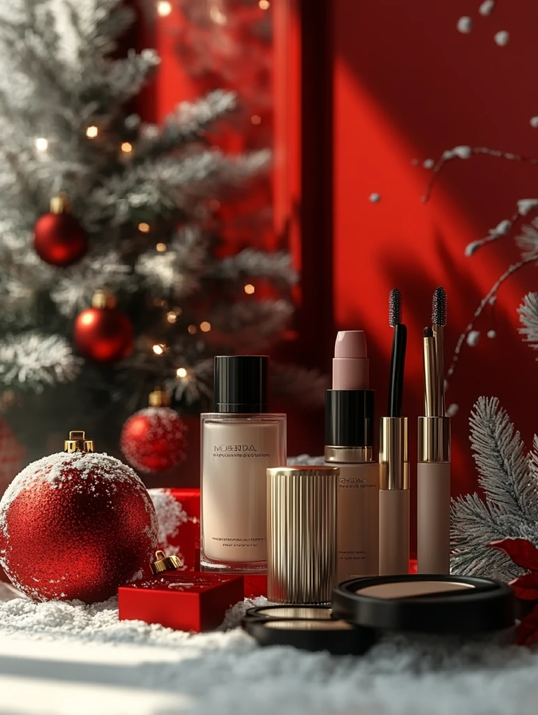 化妆品圣诞红背景