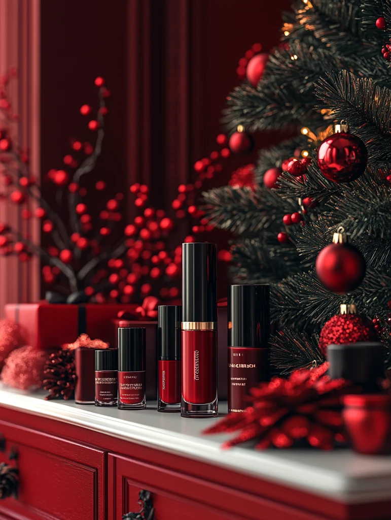 化妆品圣诞红背景