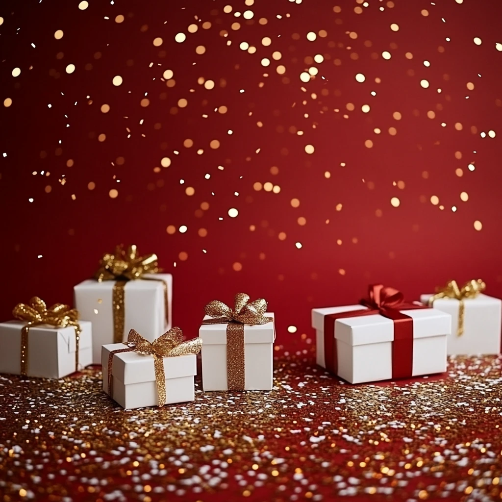 红色背景金色纸屑