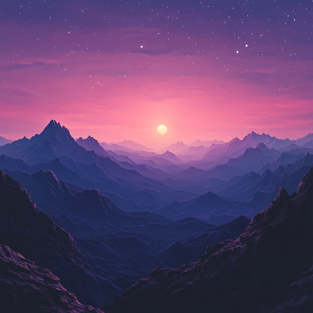 山脉晚霞星月夜