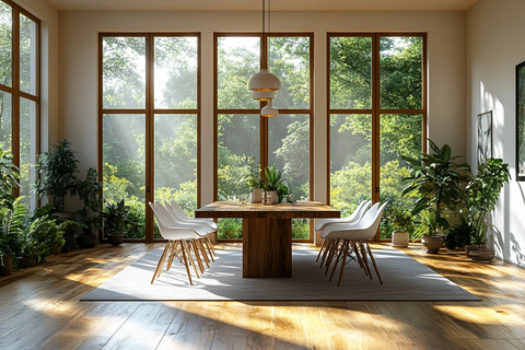 木桌白椅绿植空间