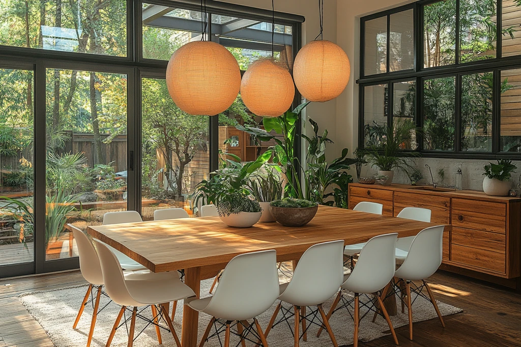 木桌白椅绿植空间