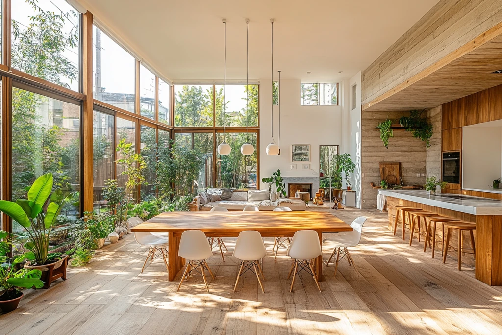 木桌白椅绿植空间