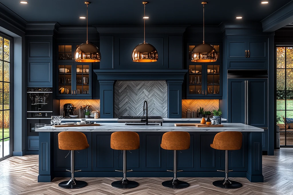 蓝色橱柜木地板