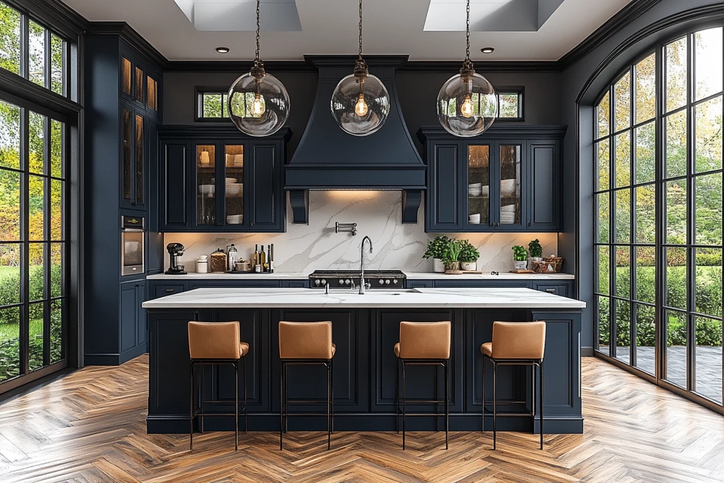 蓝色橱柜木地板