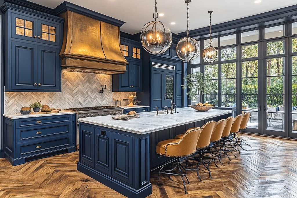 蓝色橱柜木地板