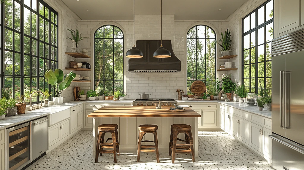 白橱柜木岛台厨房