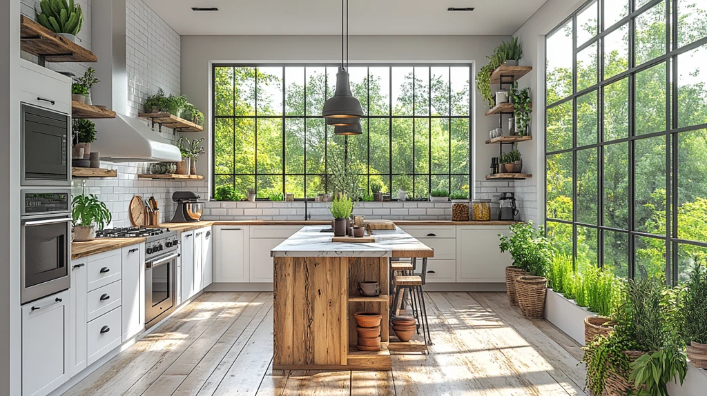 白橱柜木岛台厨房