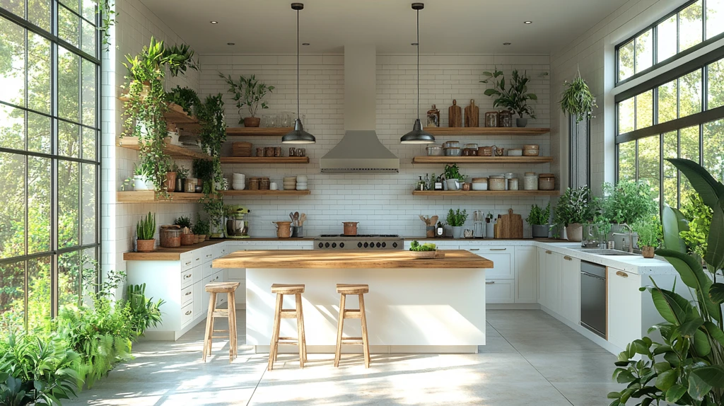 白橱柜木岛台厨房