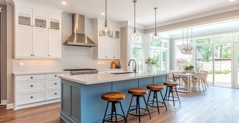 白色橱柜浅蓝岛台