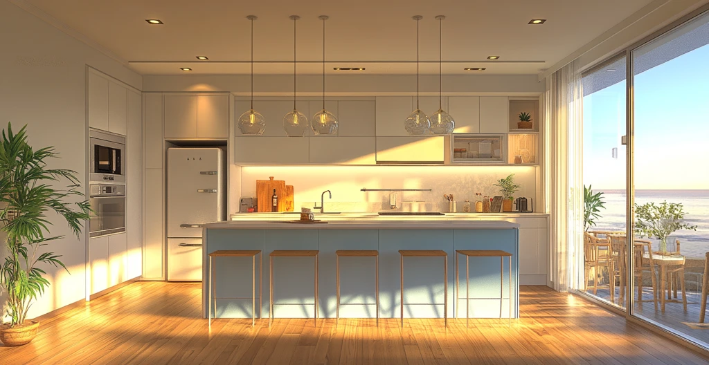 白色橱柜浅蓝岛台