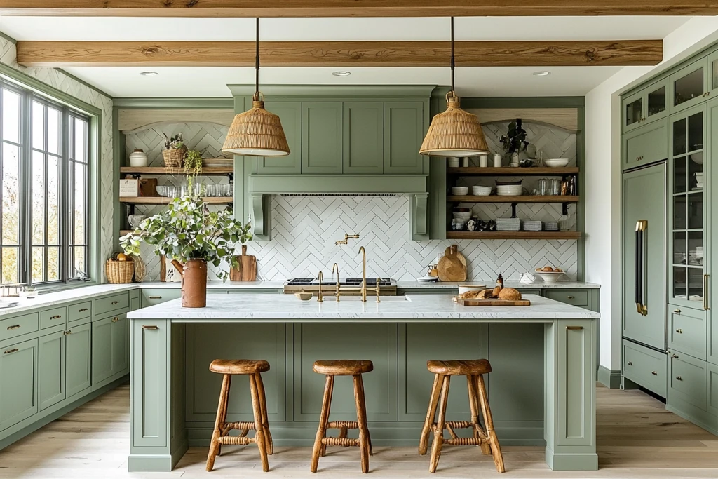 绿柜白砖木地板