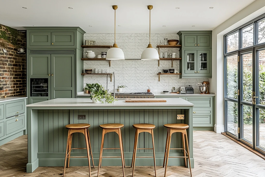 绿柜白砖木地板