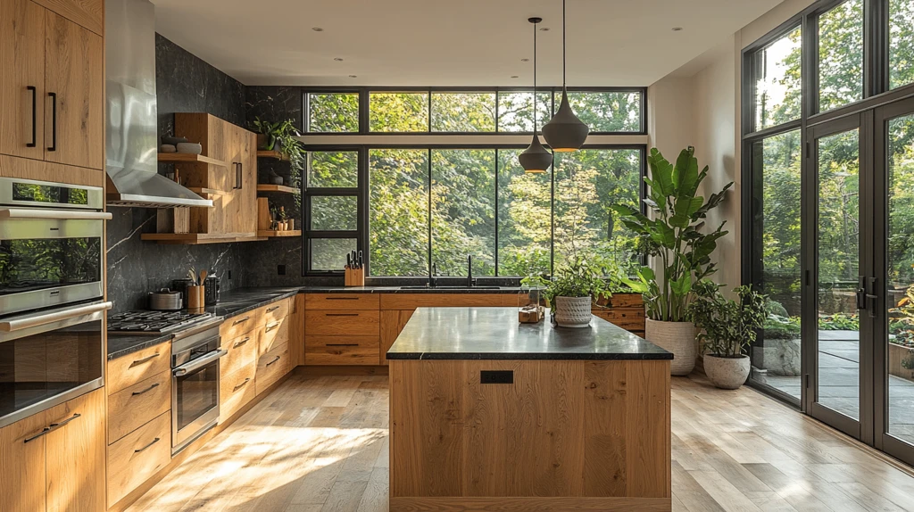 橡木厨房岛台照明