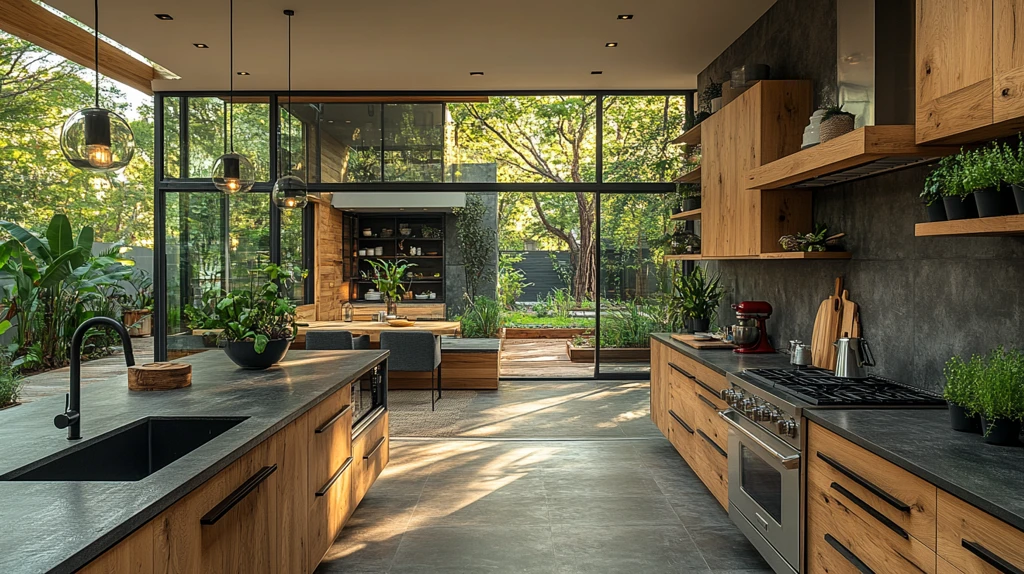 橡木厨房岛台照明