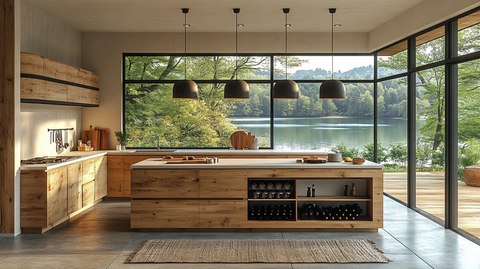 木柜白墙湖景厨房