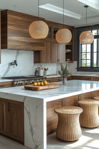 核桃橱柜白石台面