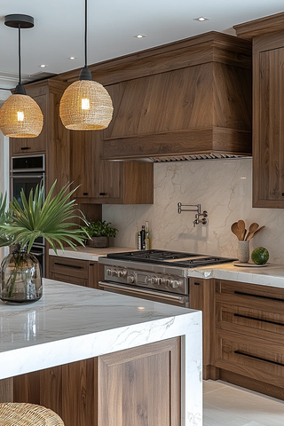 核桃橱柜白石台面