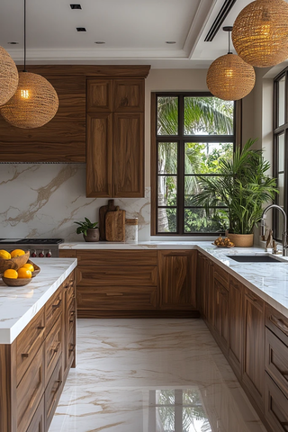 核桃橱柜白石台面