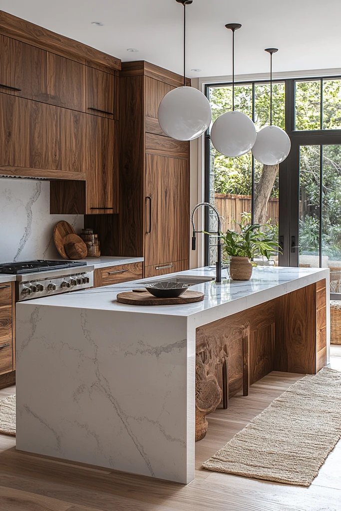 核桃橱柜白石台面