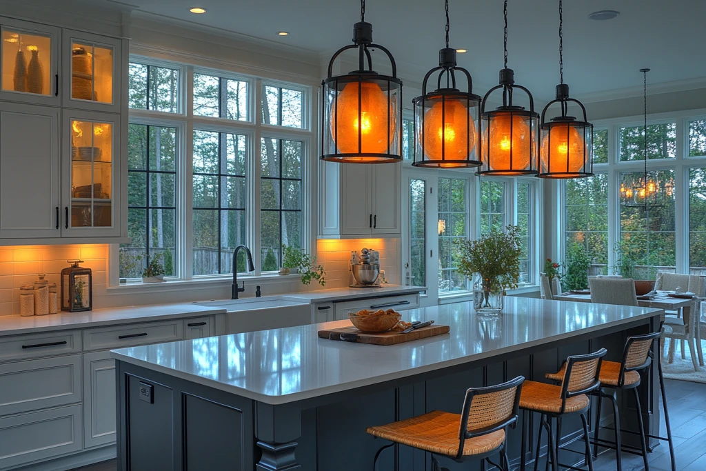 白色厨房黑色岛台