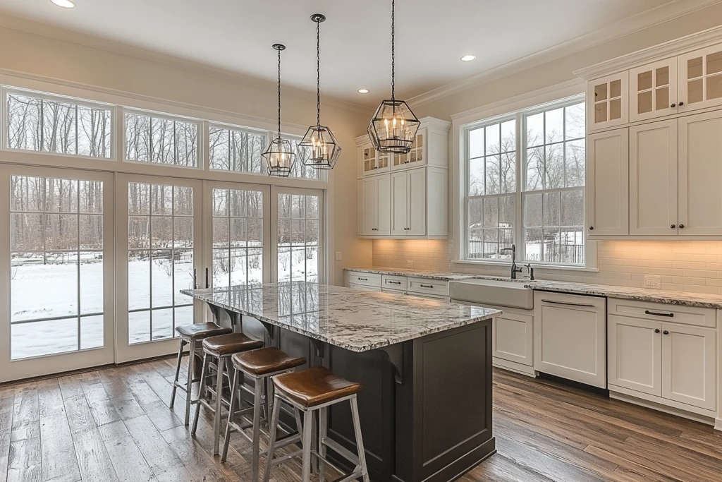 白色厨房黑色岛台