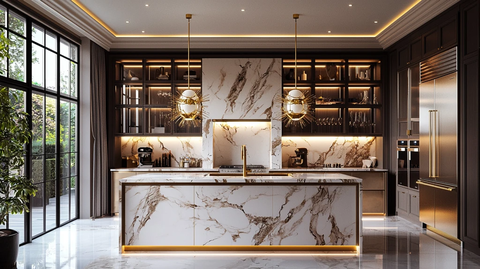 金色水龙头大理石岛台