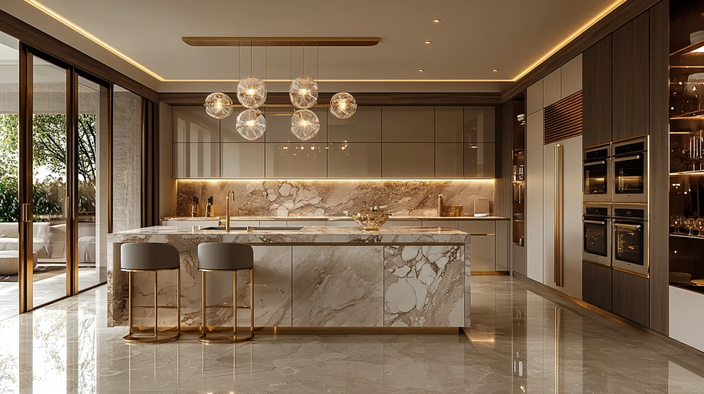 金色水龙头大理石岛台