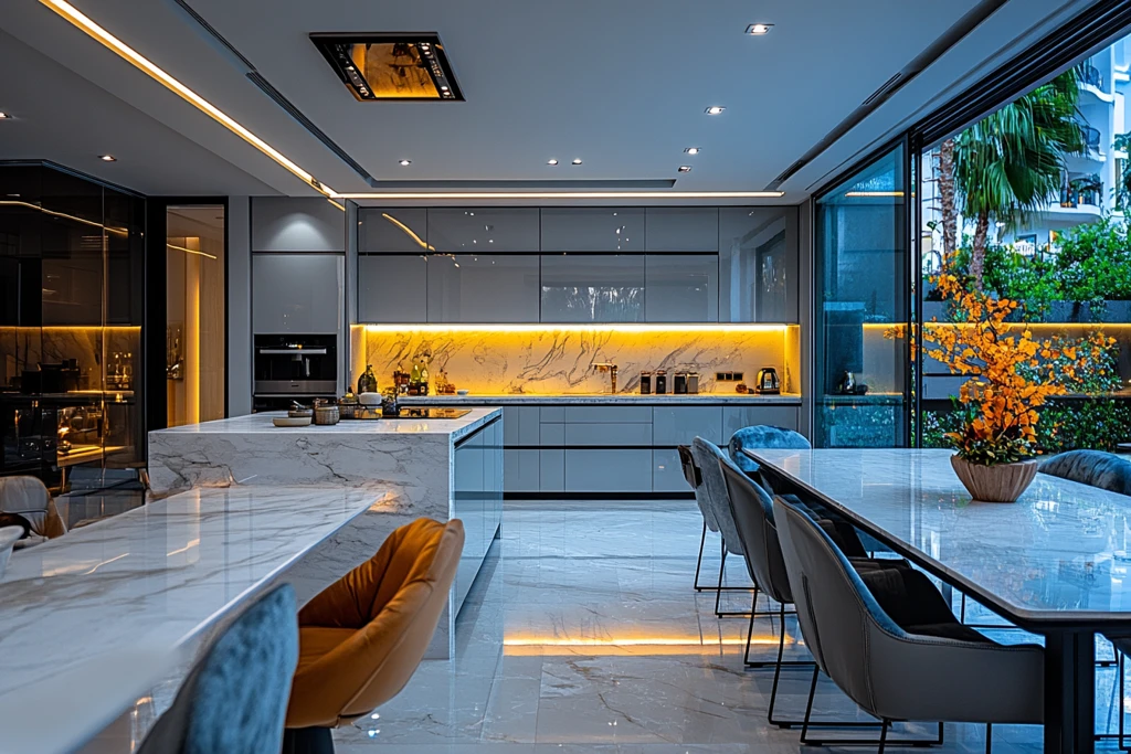 黑色橱柜白色台面