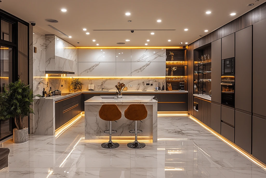 黑色橱柜白色台面