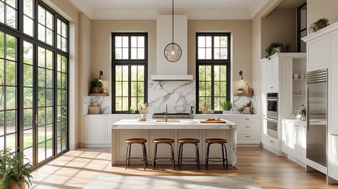 白色橱柜木质岛台