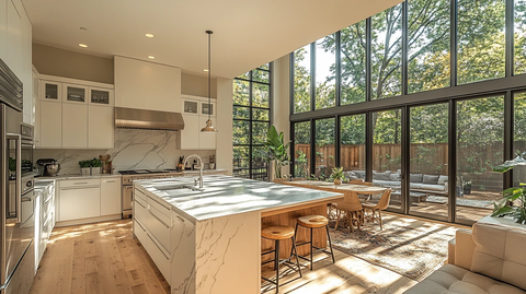 白色橱柜木质岛台