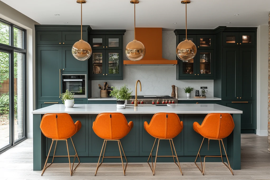 森林绿柜台橙岛设计