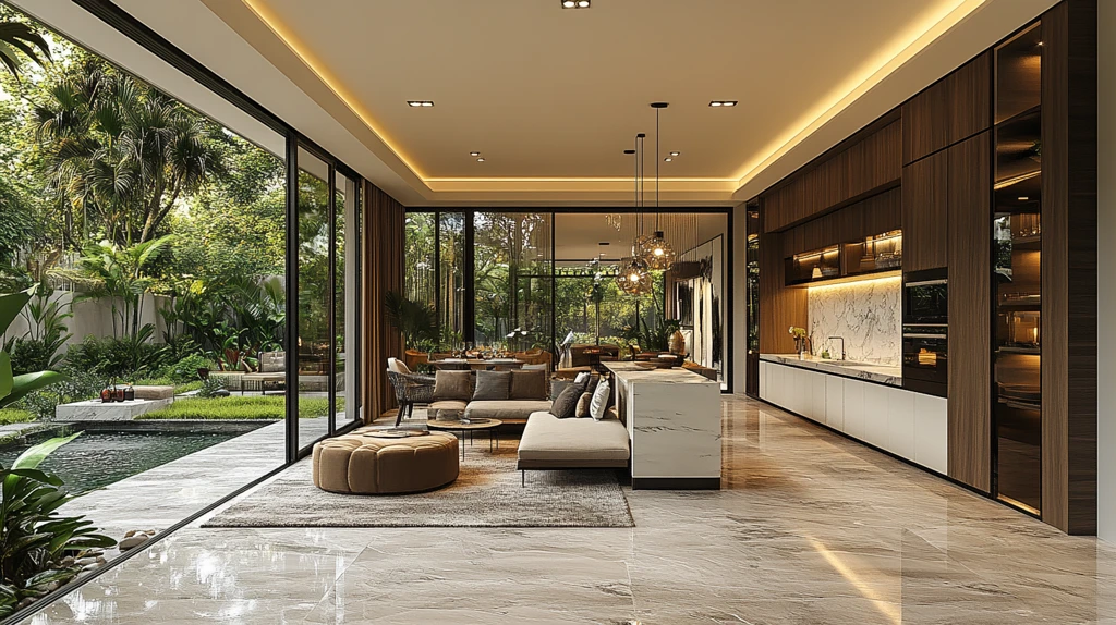 绿色白色开放厨房