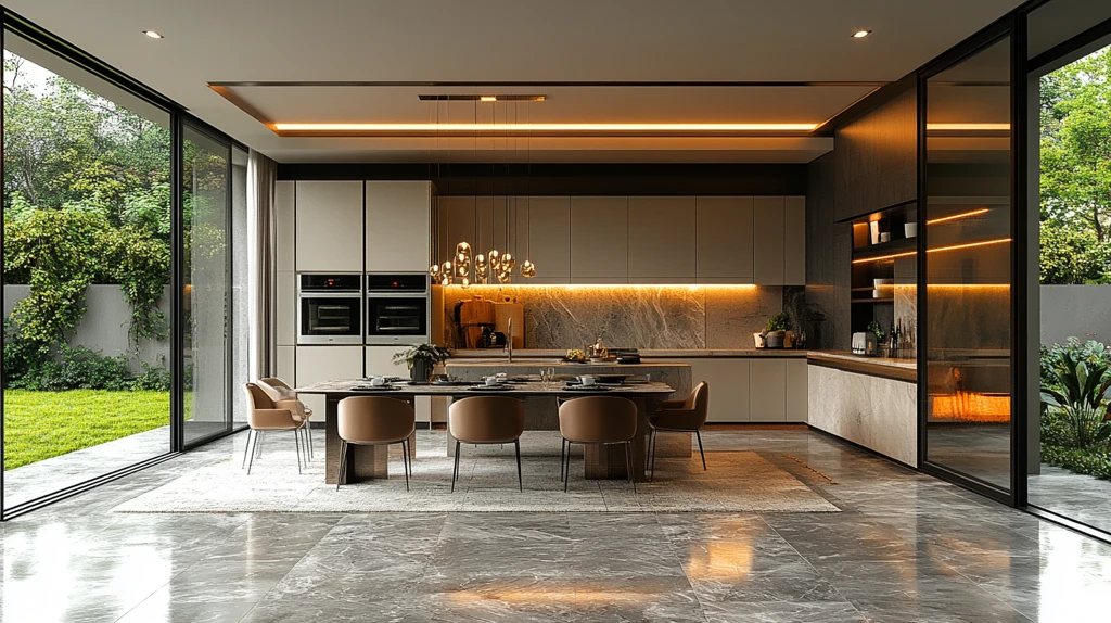 绿色白色开放厨房