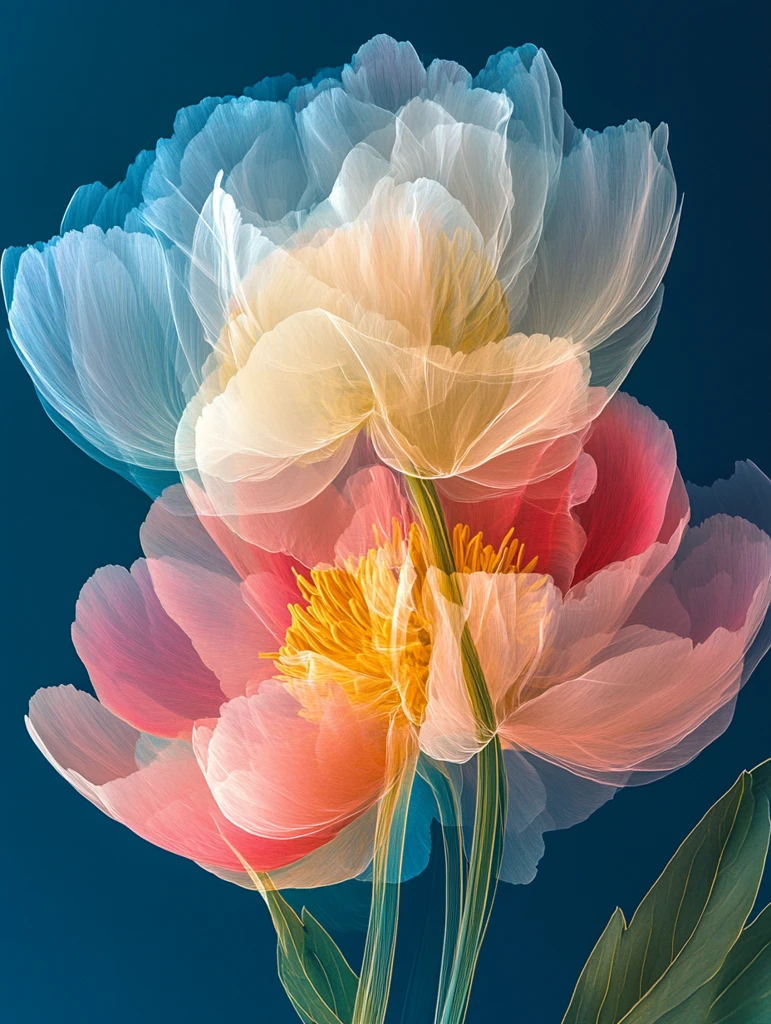 红黄花白芍药盛开